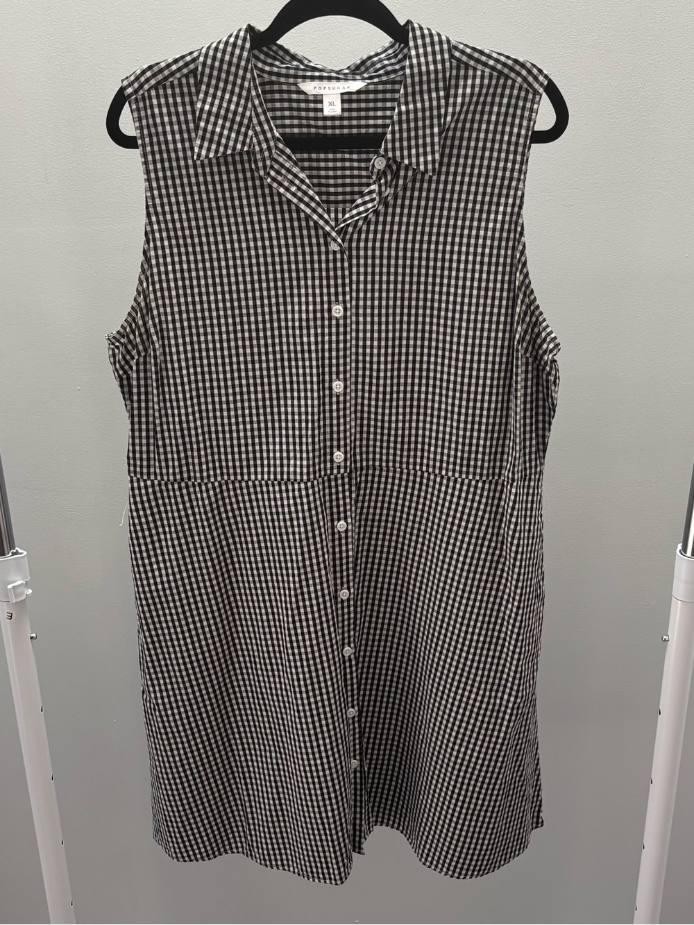 POPSUGAR Black and White Gingham Button-Down Dress without Belt